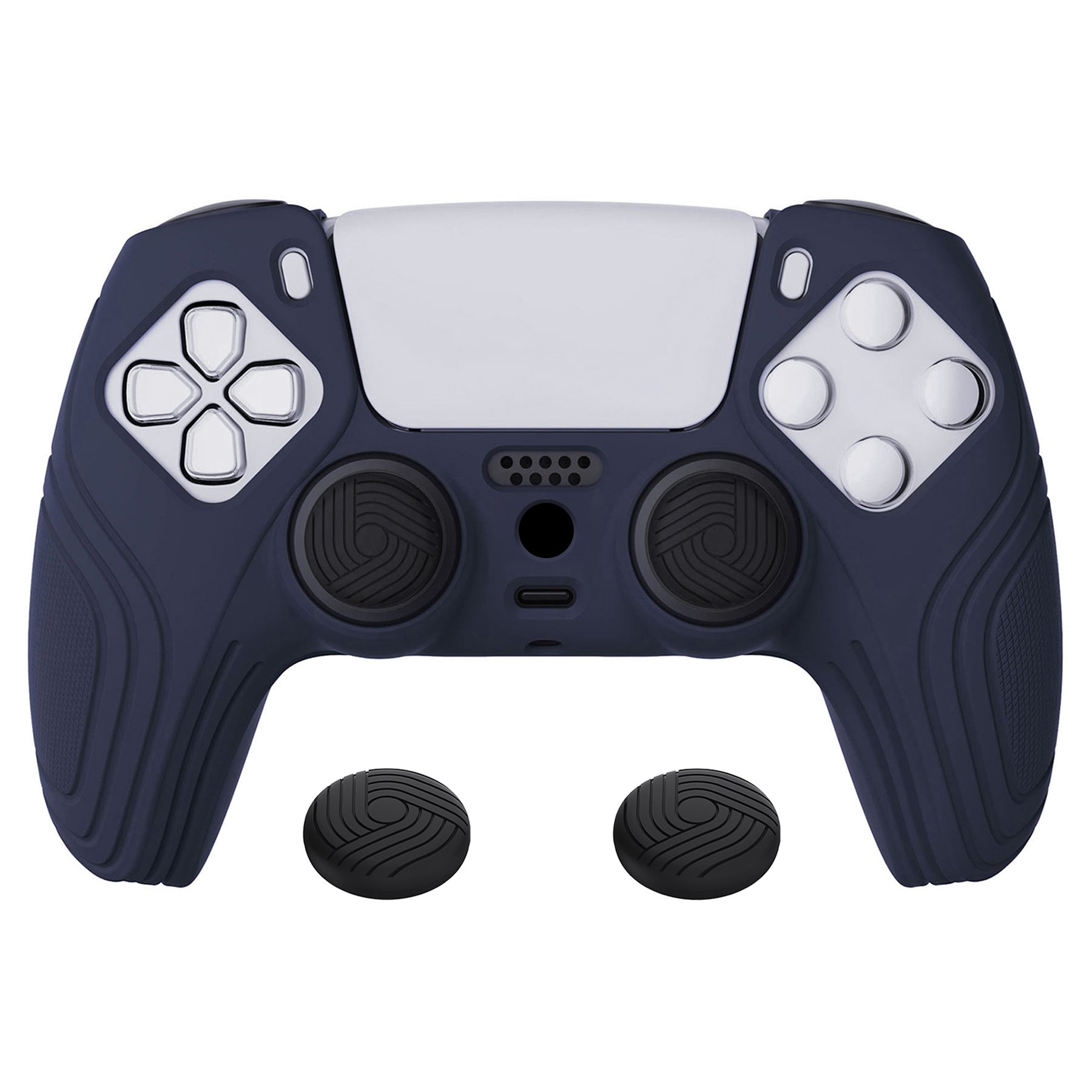 PlayVital Samurai Edition Anti-Slip Silicone Cover Skin with Thumb Grip Caps for PS5 Wireless Controller - Midnight Blue - BWPF003 PlayVital