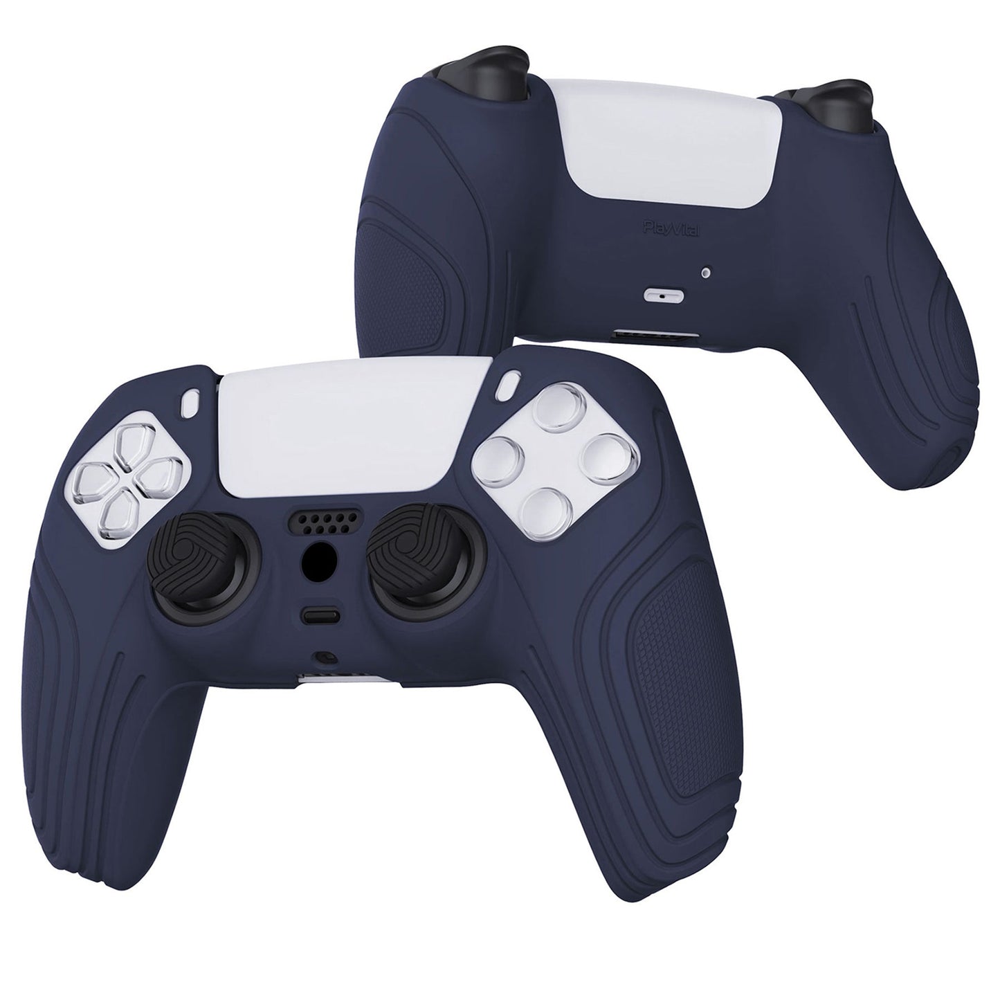 PlayVital Samurai Edition Anti-Slip Silicone Cover Skin with Thumb Grip Caps for PS5 Wireless Controller - Midnight Blue - BWPF003 PlayVital