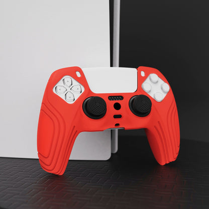 PlayVital Samurai Edition Anti-Slip Silicone Cover Skin with Thumb Grip Caps for PS5 Wireless Controller - Passion Red - BWPF012 PlayVital