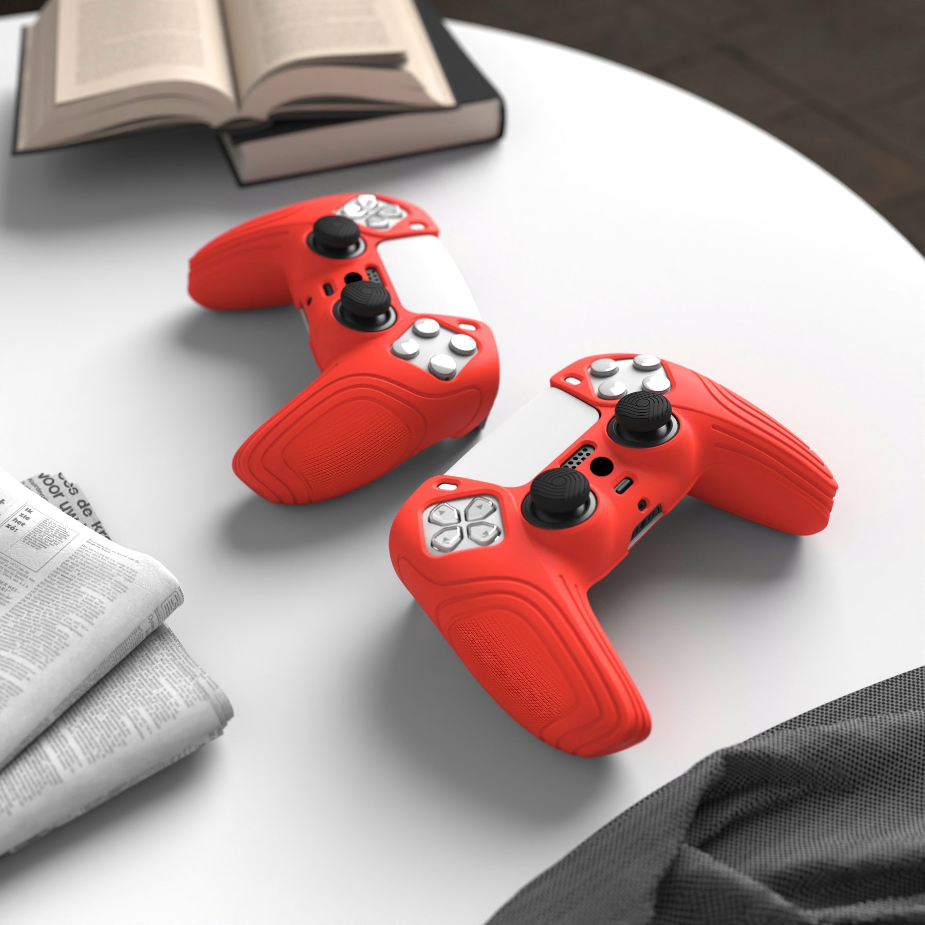 PlayVital Samurai Edition Anti-Slip Silicone Cover Skin with Thumb Grip Caps for PS5 Wireless Controller - Passion Red - BWPF012 PlayVital