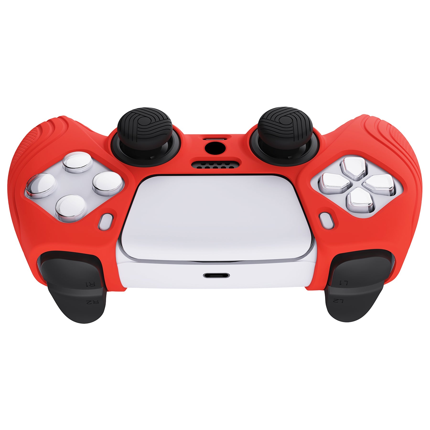 PlayVital Samurai Edition Anti-Slip Silicone Cover Skin with Thumb Grip Caps for PS5 Wireless Controller - Passion Red - BWPF012 PlayVital