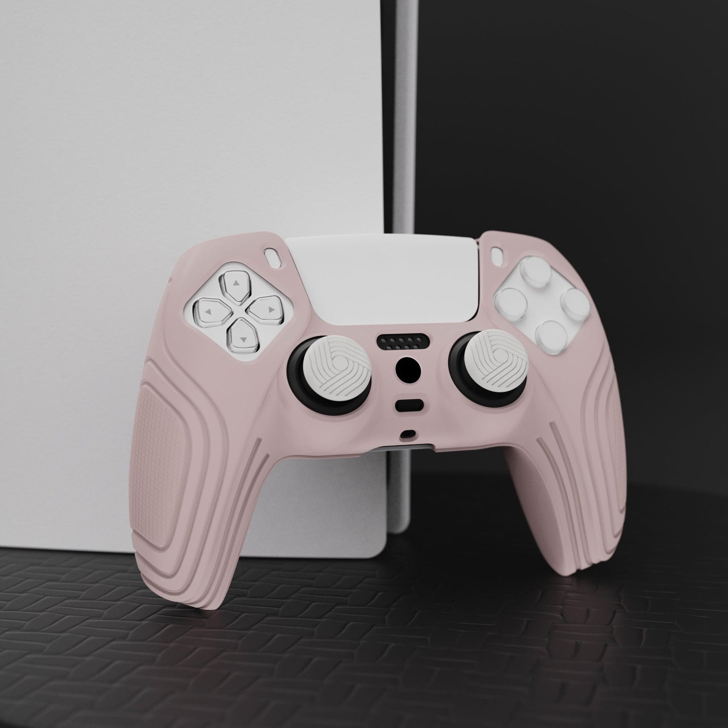 PlayVital Samurai Edition Anti-Slip Silicone Cover Skin with Thumb Grip Caps for PS5 Wireless Controller - Pink - BWPF005 PlayVital