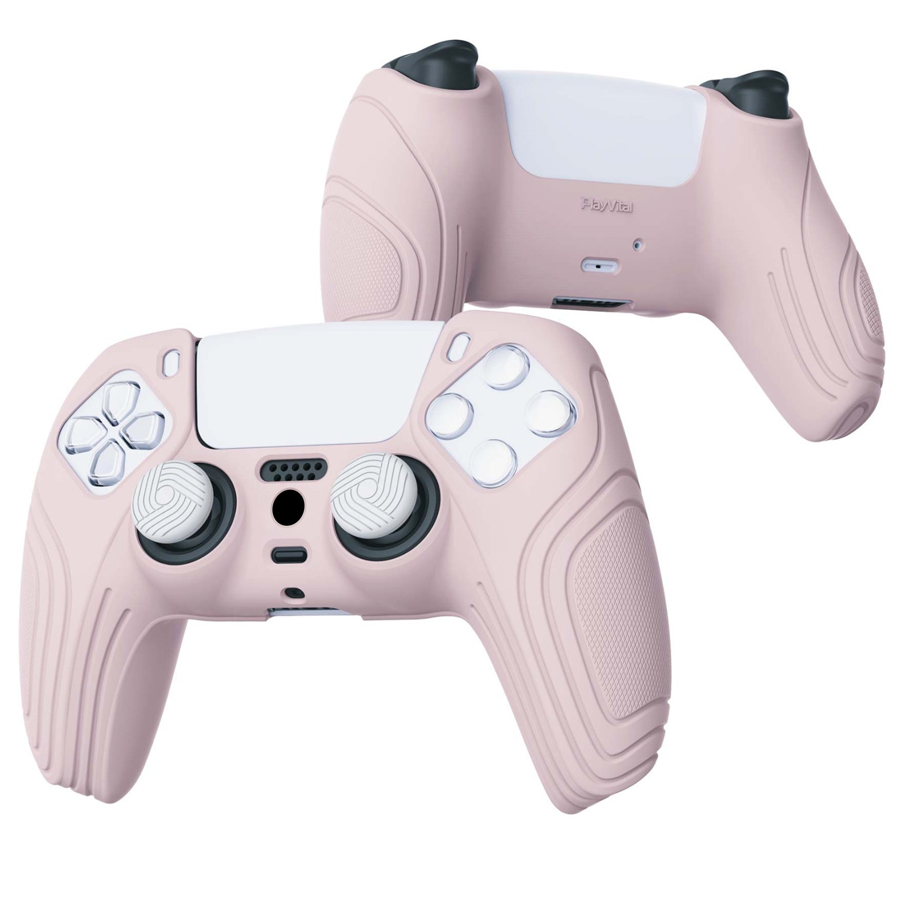 PlayVital Samurai Edition Anti-Slip Silicone Cover Skin with Thumb Grip Caps for PS5 Wireless Controller - Pink - BWPF005 PlayVital