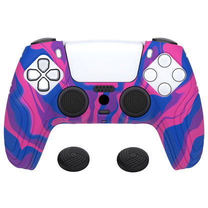 PlayVital Samurai Edition Anti-Slip Silicone Cover Skin with Thumb Grip Caps for PS5 Wireless Controller - Pink & Purple & Blue - BWPF015 PlayVital