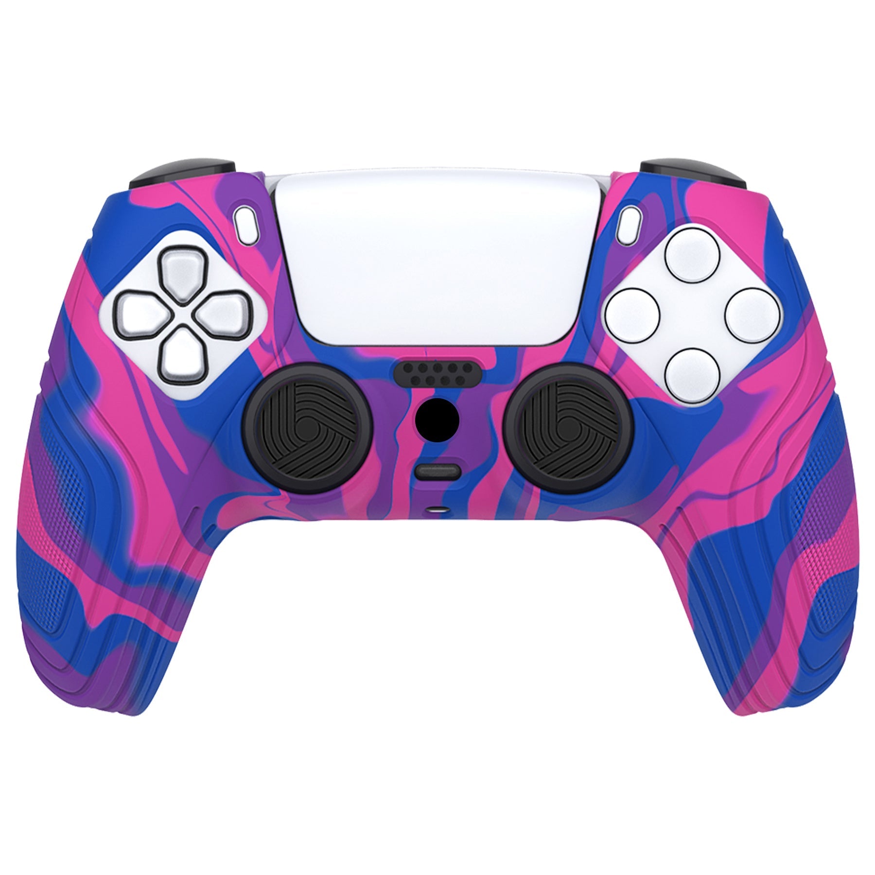 PlayVital Samurai Edition Anti-Slip Silicone Cover Skin with Thumb Grip Caps for PS5 Wireless Controller - Pink & Purple & Blue - BWPF015 PlayVital