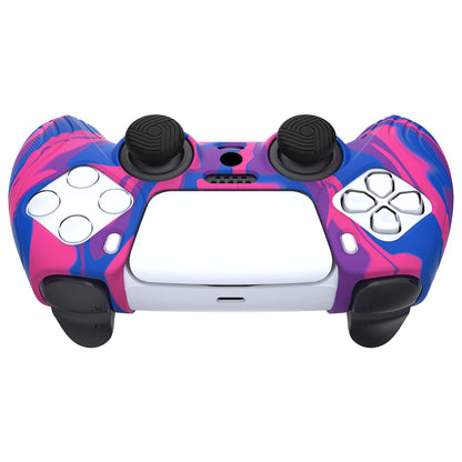 PlayVital Samurai Edition Anti-Slip Silicone Cover Skin with Thumb Grip Caps for PS5 Wireless Controller - Pink & Purple & Blue - BWPF015 PlayVital