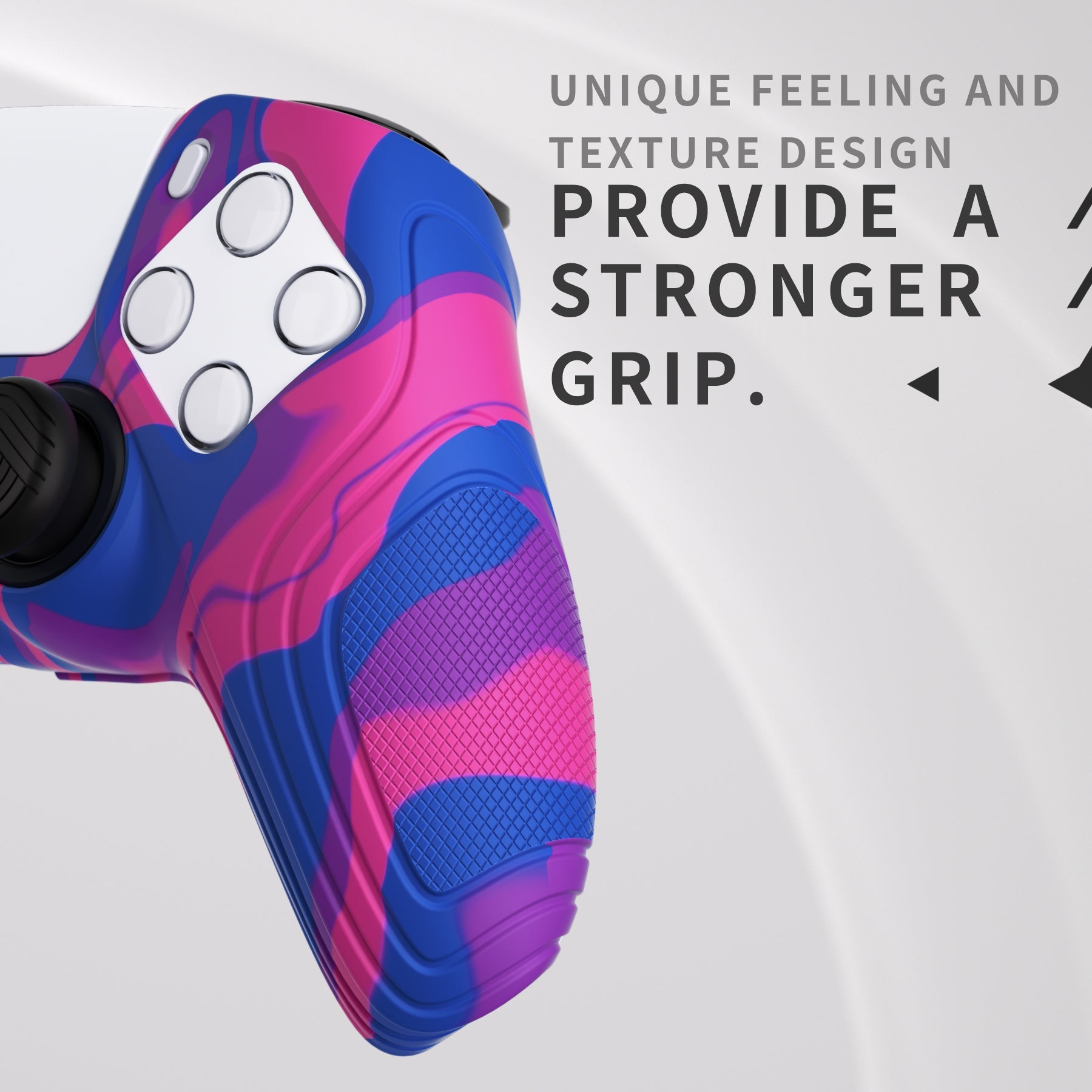 PlayVital Samurai Edition Anti-Slip Silicone Cover Skin with Thumb Grip Caps for PS5 Wireless Controller - Pink & Purple & Blue - BWPF015 PlayVital