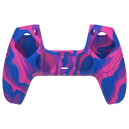 PlayVital Samurai Edition Anti-Slip Silicone Cover Skin with Thumb Grip Caps for PS5 Wireless Controller - Pink & Purple & Blue - BWPF015 PlayVital