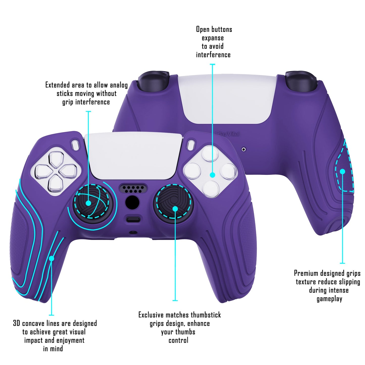 PlayVital Samurai Edition Anti-Slip Silicone Cover Skin with Thumb Grip Caps for PS5 Wireless Controller - Purple - BWPF007 PlayVital