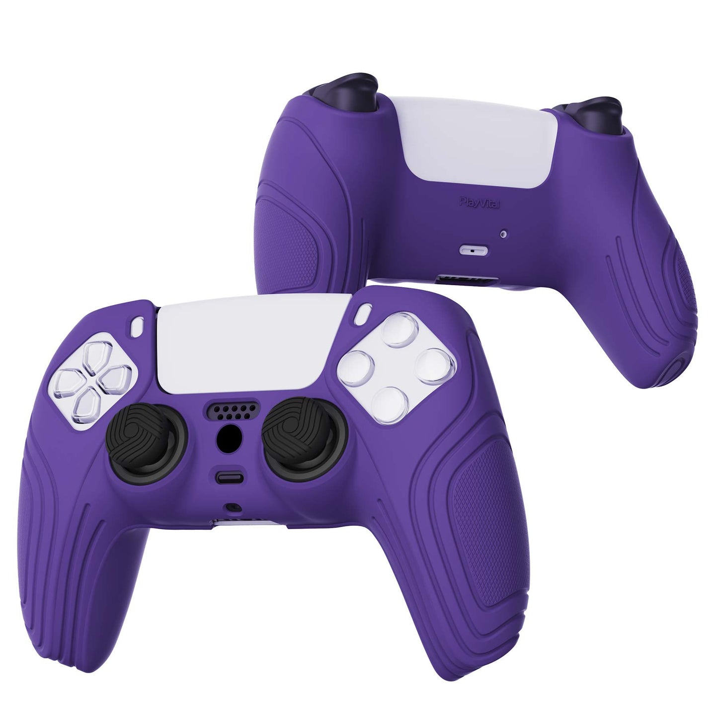 PlayVital Samurai Edition Anti-Slip Silicone Cover Skin with Thumb Grip Caps for PS5 Wireless Controller - Purple - BWPF007 PlayVital