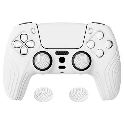 PlayVital Samurai Edition Anti-Slip Silicone Cover Skin with Thumb Grip Caps for PS5 Wireless Controller - White - BWPF002 PlayVital