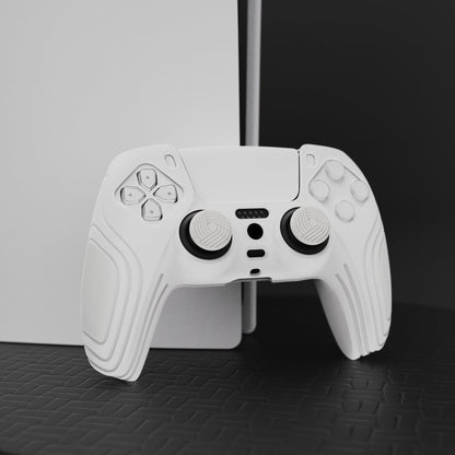 PlayVital Samurai Edition Anti-Slip Silicone Cover Skin with Thumb Grip Caps for PS5 Wireless Controller - White - BWPF002 PlayVital