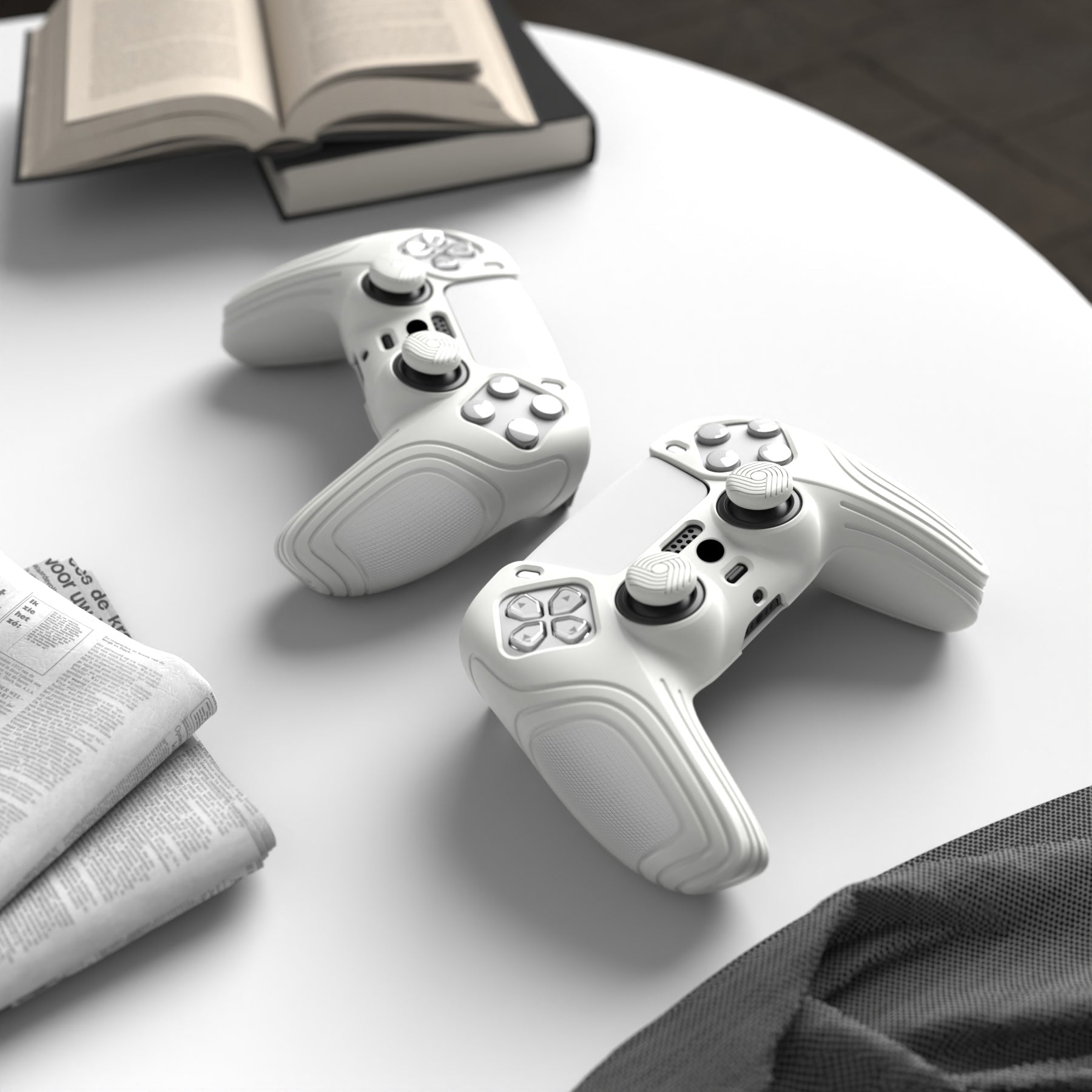 PlayVital Samurai Edition Anti-Slip Silicone Cover Skin with Thumb Grip Caps for PS5 Wireless Controller - White - BWPF002 PlayVital