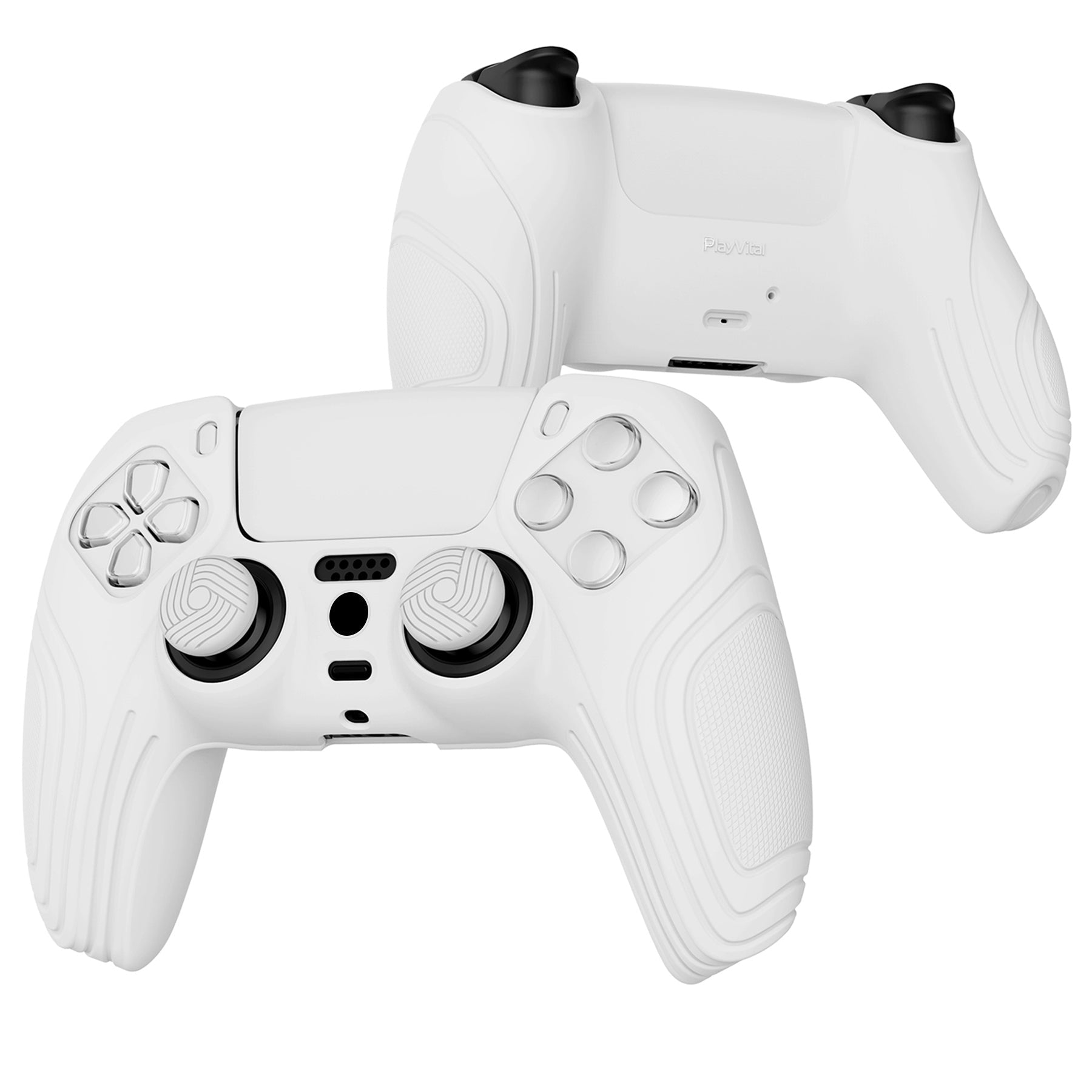 PlayVital Samurai Edition Anti-Slip Silicone Cover Skin with Thumb Grip Caps for PS5 Wireless Controller - White - BWPF002 PlayVital