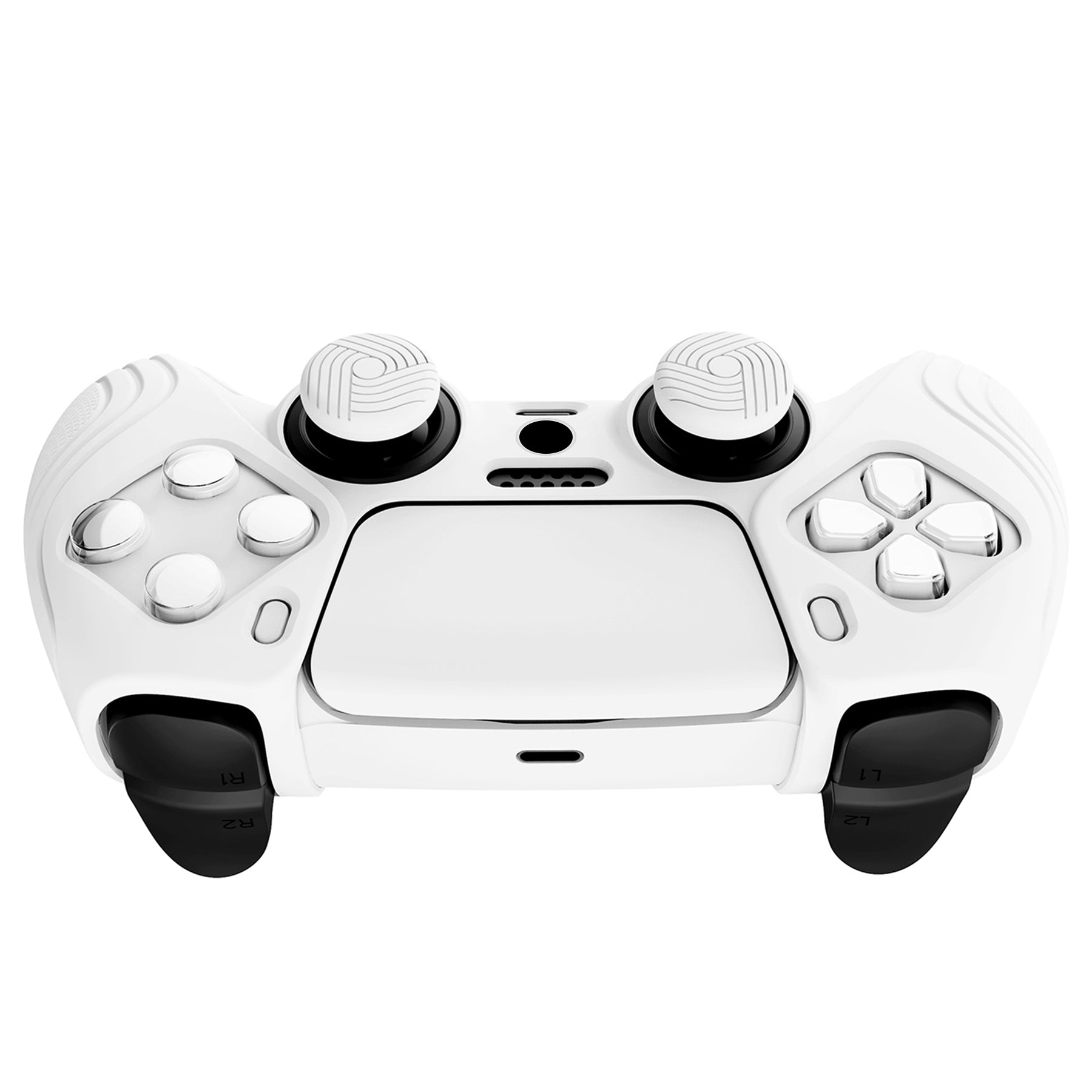 PlayVital Samurai Edition Anti-Slip Silicone Cover Skin with Thumb Grip Caps for PS5 Wireless Controller - White - BWPF002 PlayVital