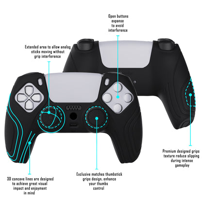 PlayVital Samurai Edition Anti-Slip Silicone Cover Skin with Thumb Grip Caps for PS5 Wireless Controller - Black - BWPF001 PlayVital