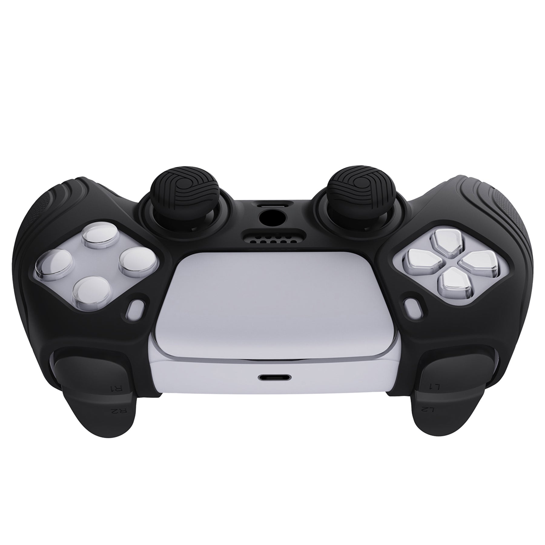 PlayVital Samurai Edition Anti-Slip Silicone Cover Skin with Thumb Grip Caps for PS5 Wireless Controller - Black - BWPF001 PlayVital