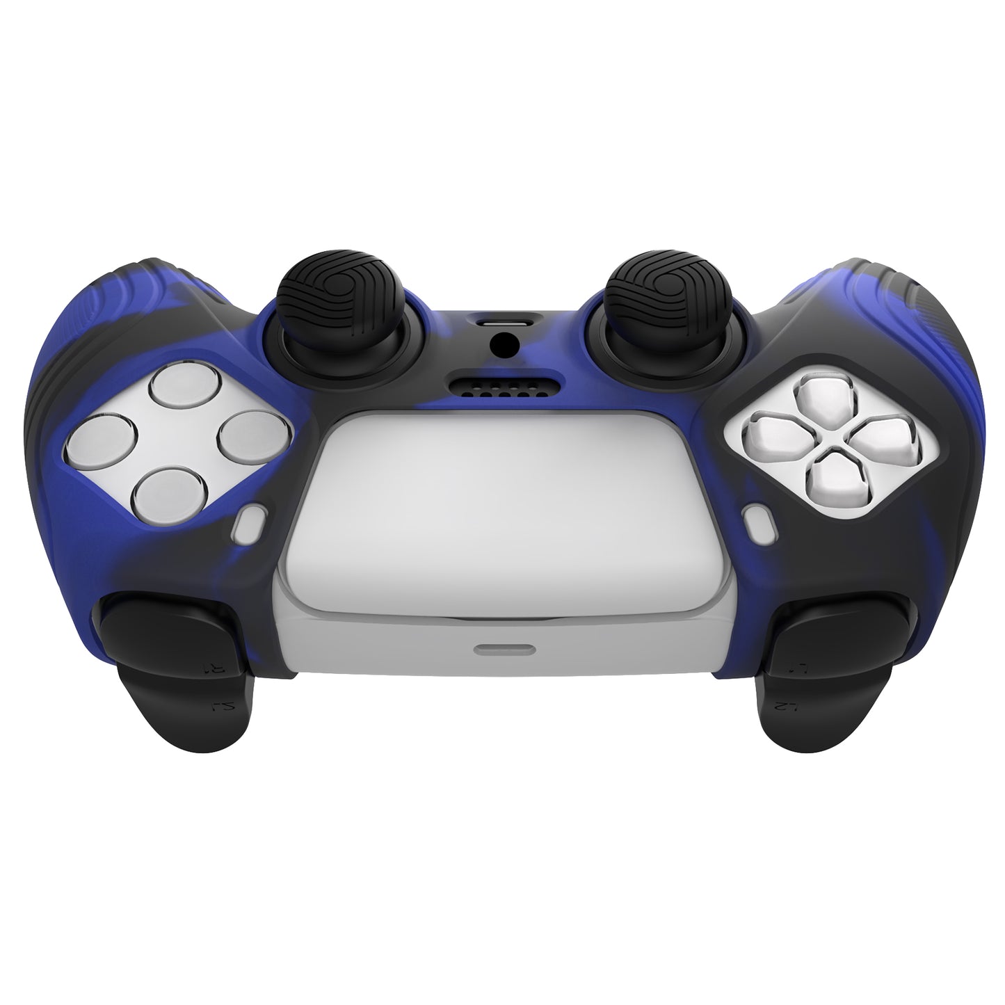 PlayVital Samurai Edition 滑り止めシリコンカバースキン サムグリップキャップ付き PS5 ワイヤレスコントローラー用【ブルー & ブラック】