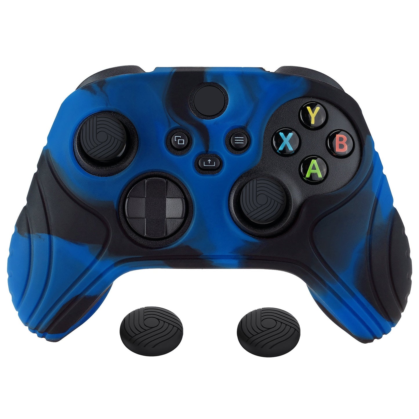 PlayVital Samurai Edition Anti-slip Controller Grip Silicone Skin for Xbox Core Controller, Ergonomic Protective Case Cover for Xbox Series S/X Controller w/ Thumb Grips - Black & Blue - WAX3022 PlayVital