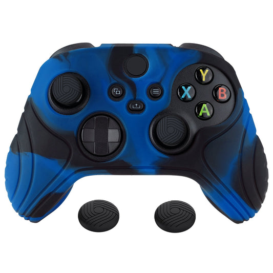 PlayVital Samurai Edition Anti-slip Controller Grip Silicone Skin for Xbox Core Controller, Ergonomic Protective Case Cover for Xbox Series S/X Controller w/ Thumb Grips - Black & Blue - WAX3022 PlayVital