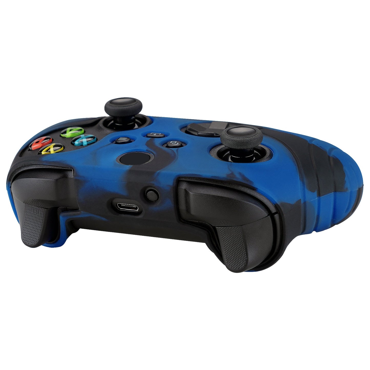 PlayVital Samurai Edition Anti-slip Controller Grip Silicone Skin for Xbox Core Controller, Ergonomic Protective Case Cover for Xbox Series S/X Controller w/ Thumb Grips - Black & Blue - WAX3022 PlayVital