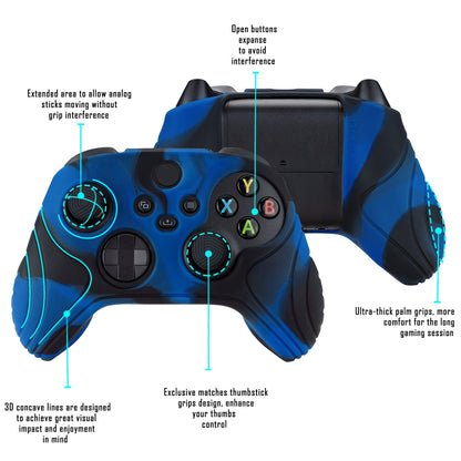 PlayVital Samurai Edition Anti-slip Controller Grip Silicone Skin for Xbox Core Controller, Ergonomic Protective Case Cover for Xbox Series S/X Controller w/ Thumb Grips - Black & Blue - WAX3022 PlayVital