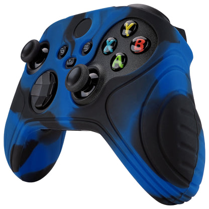 PlayVital Samurai Edition Anti-slip Controller Grip Silicone Skin for Xbox Core Controller, Ergonomic Protective Case Cover for Xbox Series S/X Controller w/ Thumb Grips - Black & Blue - WAX3022 PlayVital