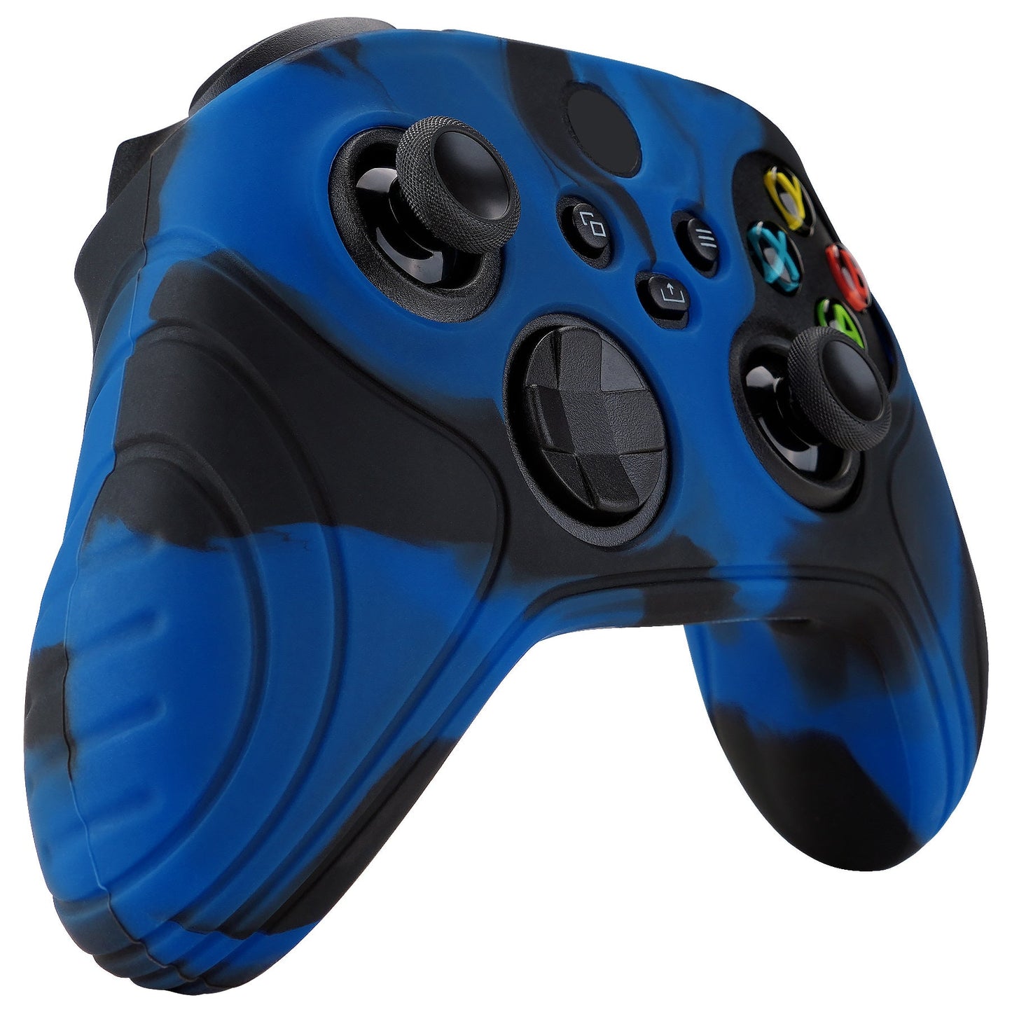 PlayVital Samurai Edition Anti-slip Controller Grip Silicone Skin for Xbox Core Controller, Ergonomic Protective Case Cover for Xbox Series S/X Controller w/ Thumb Grips - Black & Blue - WAX3022 PlayVital