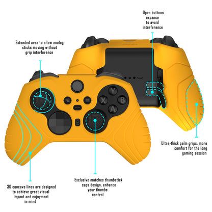 PlayVital Samurai Edition Anti Slip Silicone Case Cover for Xbox Elite Wireless Controller Series 2, Ergonomic Soft Rubber Skin Protector for Xbox Elite Series 2 with Thumb Grip Caps - Caution Yellow - XBE2M013 playvital