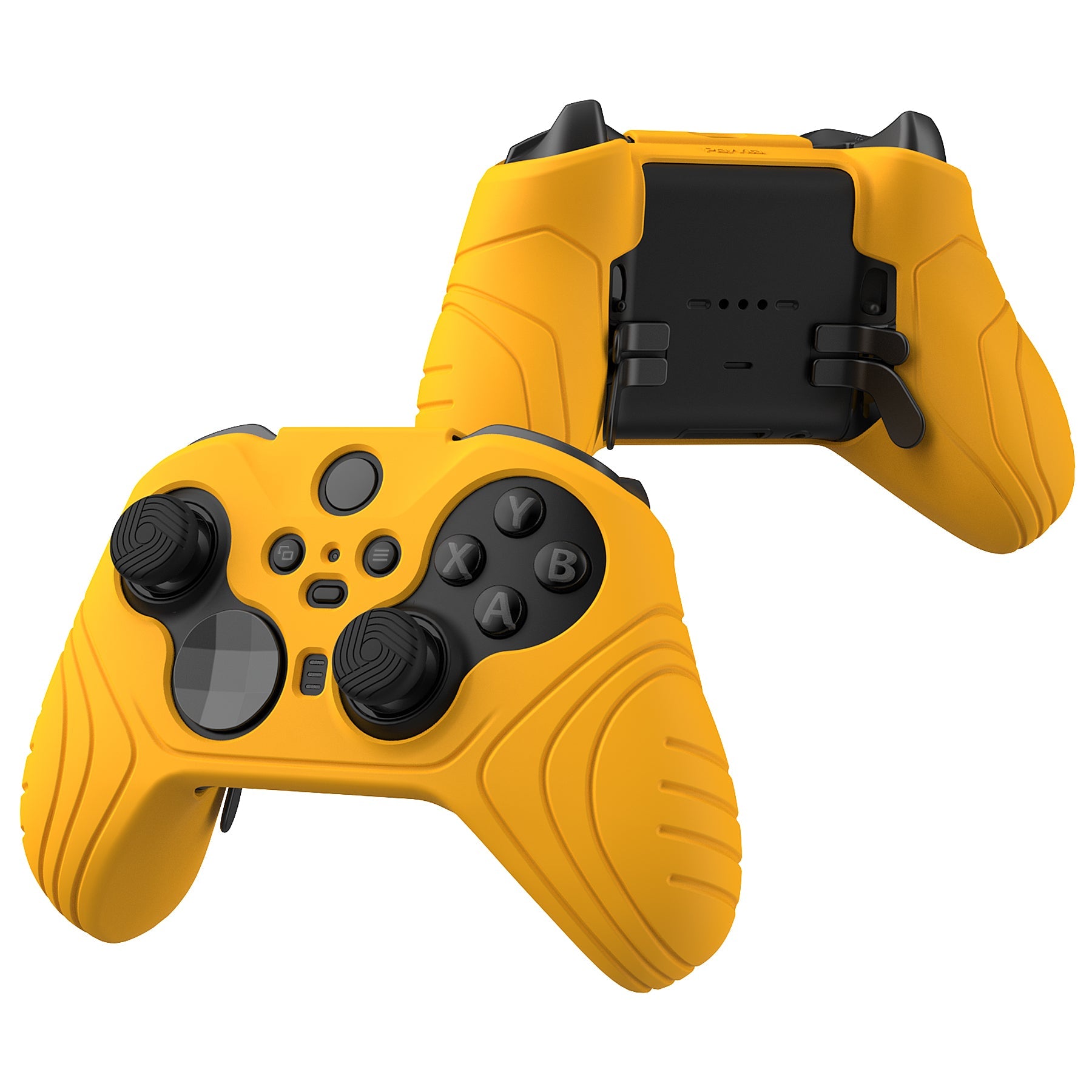 PlayVital Samurai Edition Anti Slip Silicone Case Cover for Xbox Elite Wireless Controller Series 2, Ergonomic Soft Rubber Skin Protector for Xbox Elite Series 2 with Thumb Grip Caps - Caution Yellow - XBE2M013 playvital