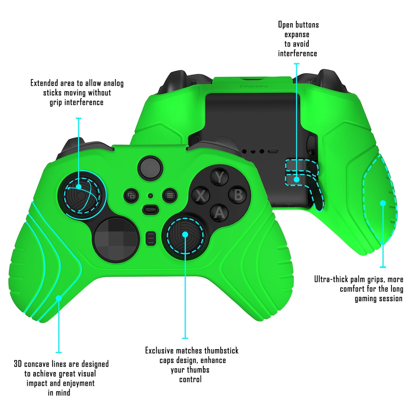 PlayVital Samurai Edition Anti Slip Silicone Case Cover for Xbox Elite Wireless Controller Series 2, Ergonomic Soft Rubber Skin Protector for Xbox Elite Series 2 with Thumb Grip Caps - Green - XBE2M011 playvital