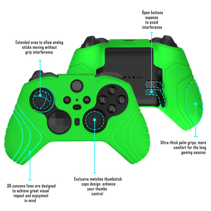 PlayVital Samurai Edition Anti Slip Silicone Case Cover for Xbox Elite Wireless Controller Series 2, Ergonomic Soft Rubber Skin Protector for Xbox Elite Series 2 with Thumb Grip Caps - Green - XBE2M011 playvital