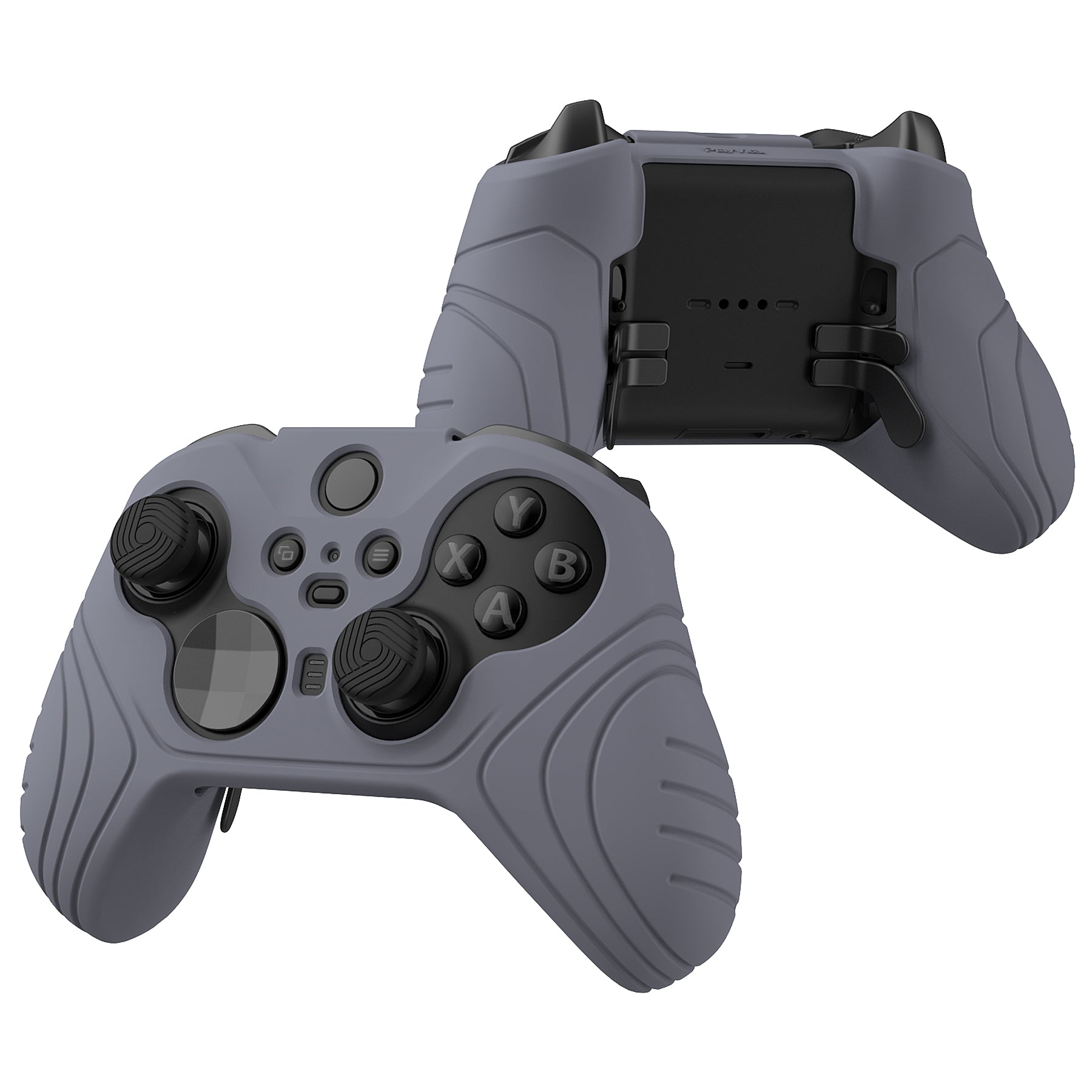 PlayVital Samurai Edition Anti Slip Silicone Case Cover for Xbox Elite Wireless Controller Series 2, Ergonomic Soft Rubber Skin Protector for Xbox Elite Series 2 with Thumb Grip Caps - Metallic Gray - XBE2M012 playvital