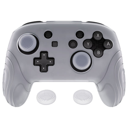 PlayVital Samurai Edition Ergonomic Anti-slip Silicone Skin Protective Case with Thumb Grip Caps for Nintendo Switch Pro Controller - Clear White - EBNPP008 PlayVital