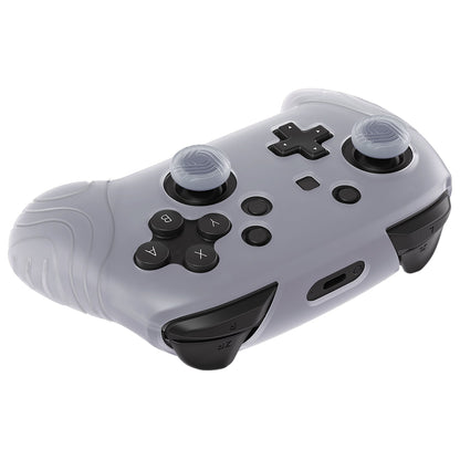 PlayVital Samurai Edition Ergonomic Anti-slip Silicone Skin Protective Case with Thumb Grip Caps for Nintendo Switch Pro Controller - Clear White - EBNPP008 PlayVital