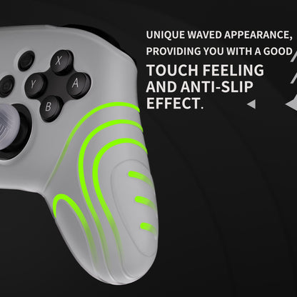 PlayVital Samurai Edition Ergonomic Anti-slip Silicone Skin Protective Case with Thumb Grip Caps for Nintendo Switch Pro Controller - Glow in Dark - Green - EBNPP007 PlayVital