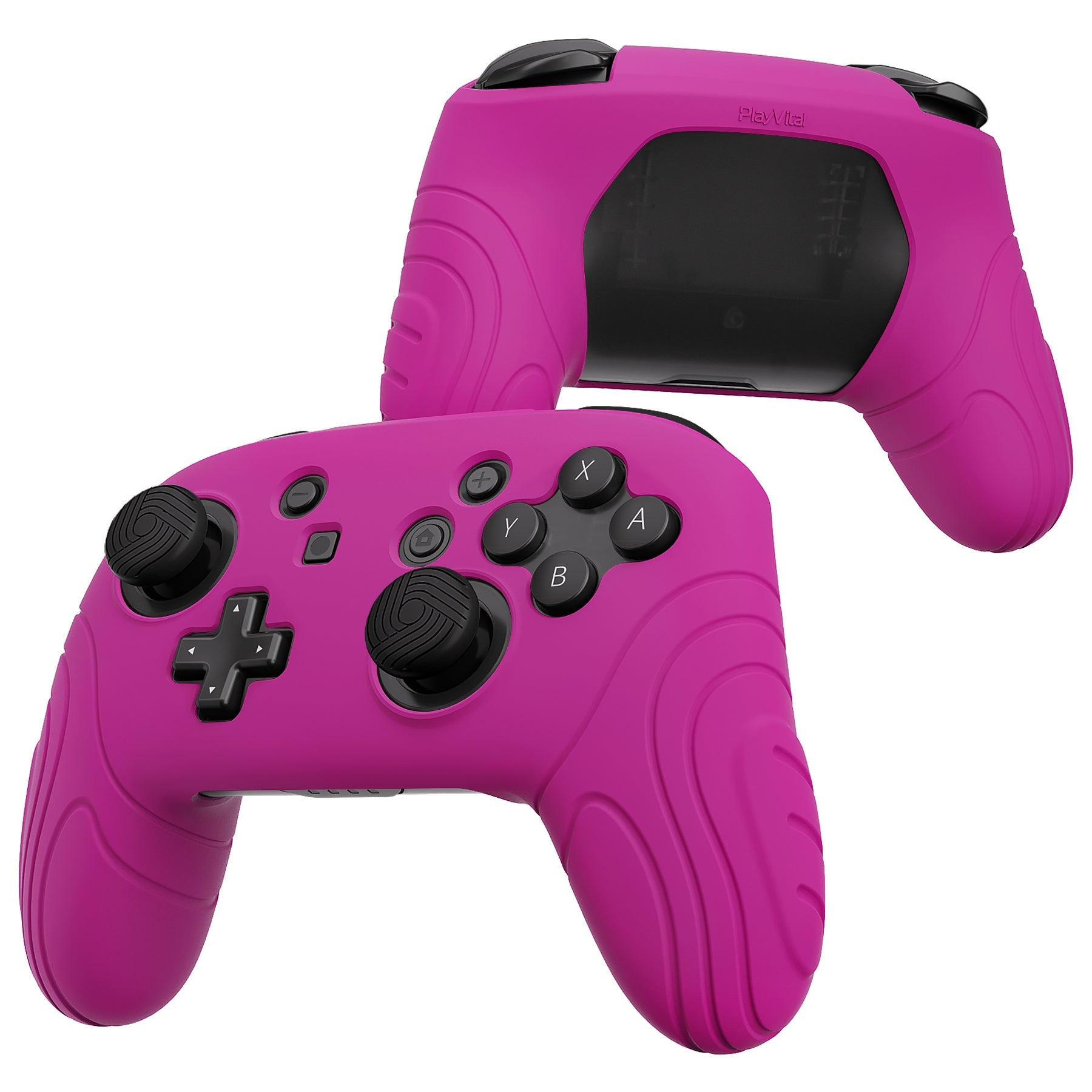 PlayVital Samurai Edition Ergonomic Silicone Skin Protective Case for Nintendo Switch Pro Controller, Soft Anti-slip Controller Grip Protector for Nintendo Switch Pro with Thumb Grip Caps - Neon Purple - EBNPP010 PlayVital