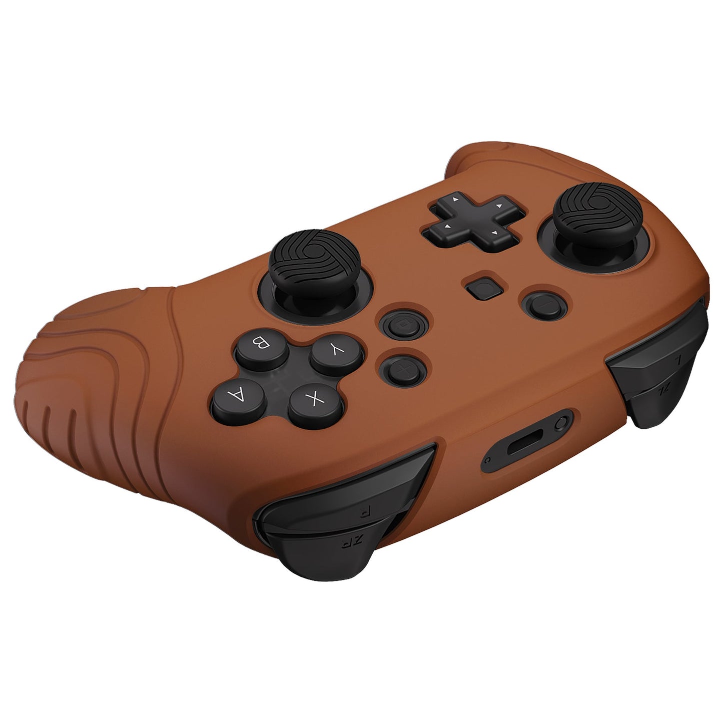 PlayVital Samurai Edition Ergonomic Silicone Skin Protective Case for Nintendo Switch Pro Controller, Soft Anti-slip Controller Grip Protector for Nintendo Switch Pro with Thumb Grip Caps - Signal Brown - EBNPP009 PlayVital