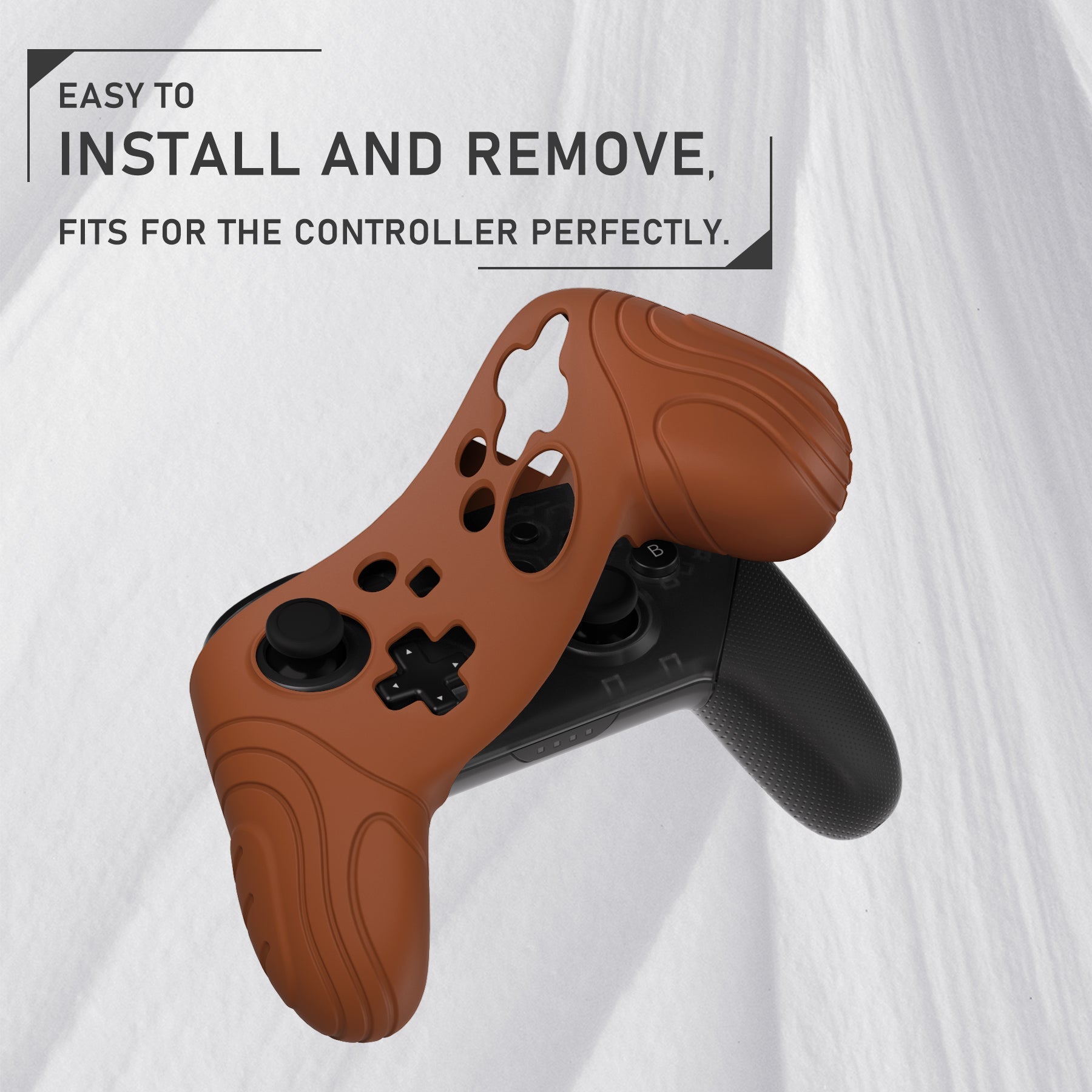 PlayVital Samurai Edition Ergonomic Silicone Skin Protective Case for Nintendo Switch Pro Controller, Soft Anti-slip Controller Grip Protector for Nintendo Switch Pro with Thumb Grip Caps - Signal Brown - EBNPP009 PlayVital