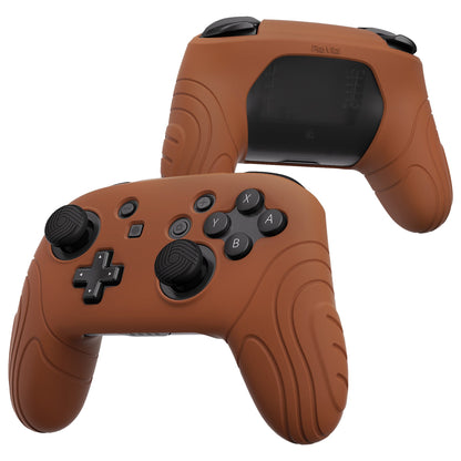 PlayVital Samurai Edition Ergonomic Silicone Skin Protective Case for Nintendo Switch Pro Controller, Soft Anti-slip Controller Grip Protector for Nintendo Switch Pro with Thumb Grip Caps - Signal Brown - EBNPP009 PlayVital