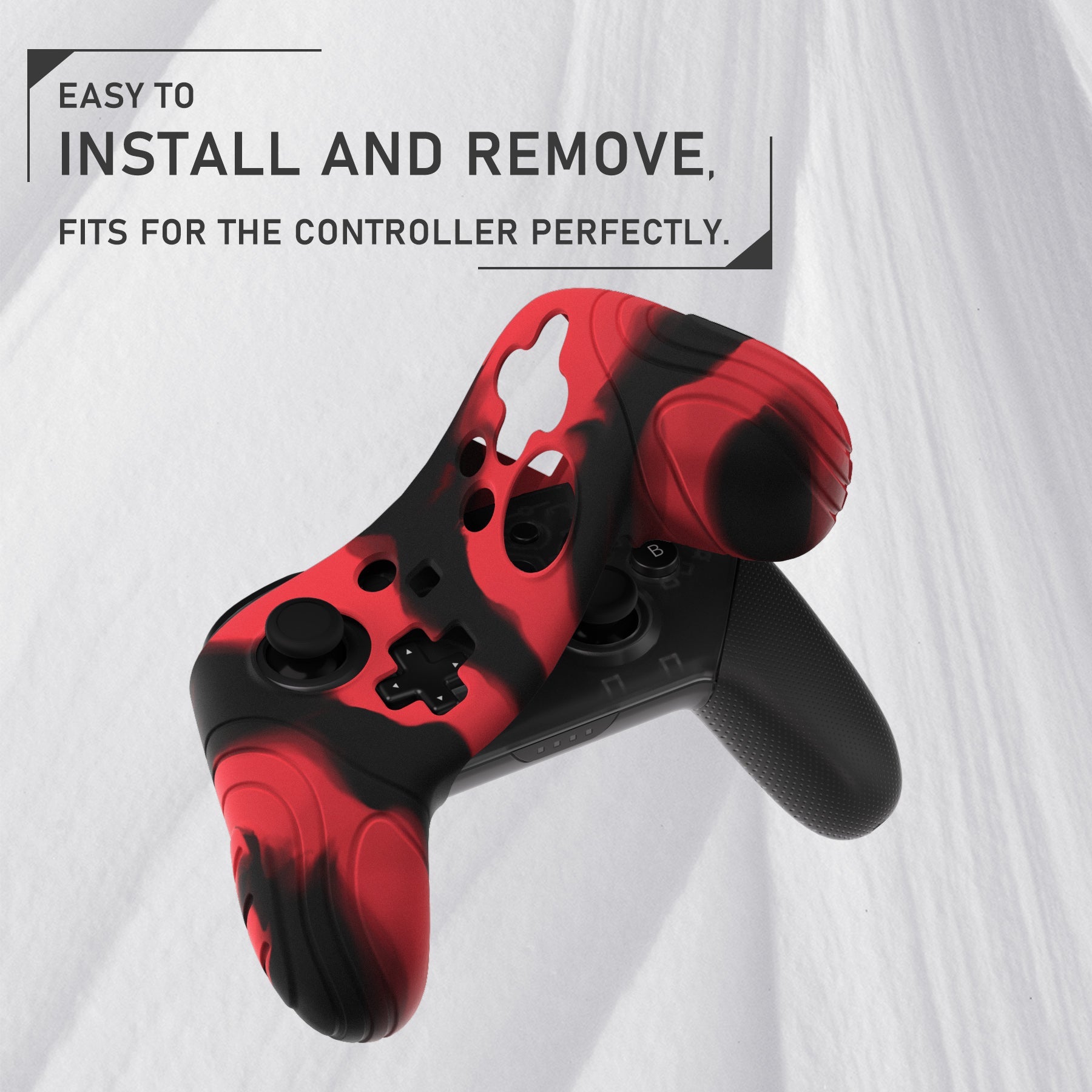 PlayVital Samurai Edition Ergonomic Anti-slip Silicone Skin Protective Case with Thumb Grip Caps for Nintendo Switch Pro Controller - Red & Black - EBNPP012 PlayVital