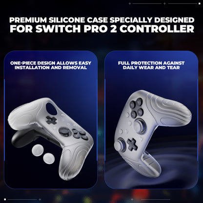 PlayVital Samurai Edition Switch 2 Proコントローラー用 保護シリコンケース 背面ボタンキャップ＆親指グリップ付き【クリアホワイト】