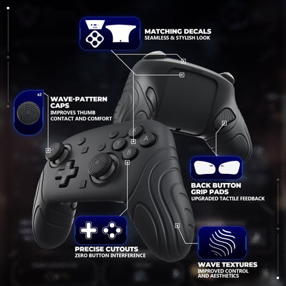 PlayVital Samurai Edition Switch 2 Proコントローラー用 保護シリコンケース 背面ボタンキャップ＆親指グリップ＆ステッカー付き【ブラック】