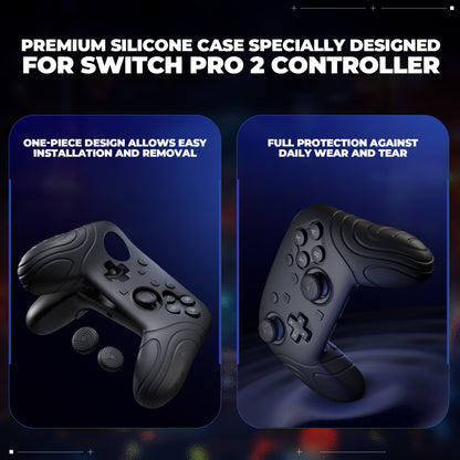 PlayVital Samurai Edition Switch 2 Proコントローラー用 保護シリコンケース 背面ボタンキャップ＆親指グリップ＆ステッカー付き【ブラック】