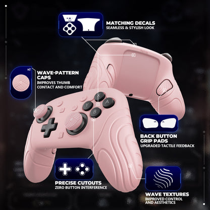 PlayVital Samurai Edition Switch 2 Proコントローラー用 保護シリコンケース 背面ボタンキャップ＆親指グリップ＆ステッカー付き【桜ピンク】