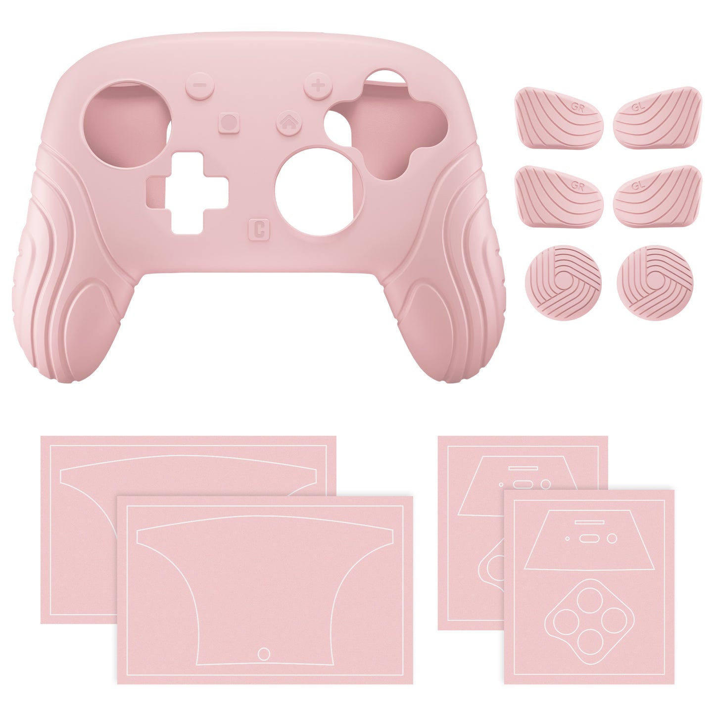 PlayVital Samurai Edition Switch 2 Proコントローラー用 保護シリコンケース 背面ボタンキャップ＆親指グリップ＆ステッカー付き【桜ピンク】