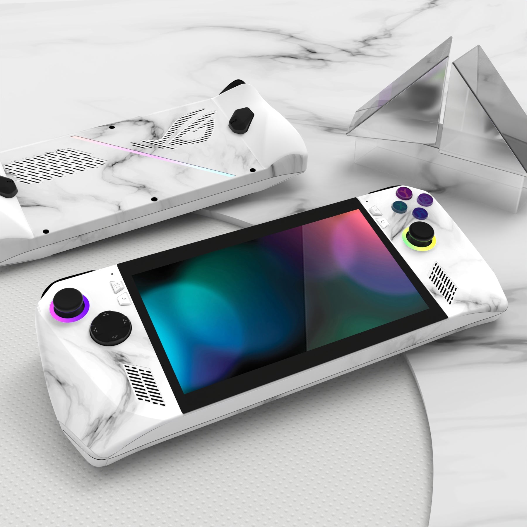 PlayVital Seamless White Marble Custom Stickers Vinyl Wraps Protective Skin Decal for ROG Ally Handheld Gaming Console - RGTM007 PlayVital