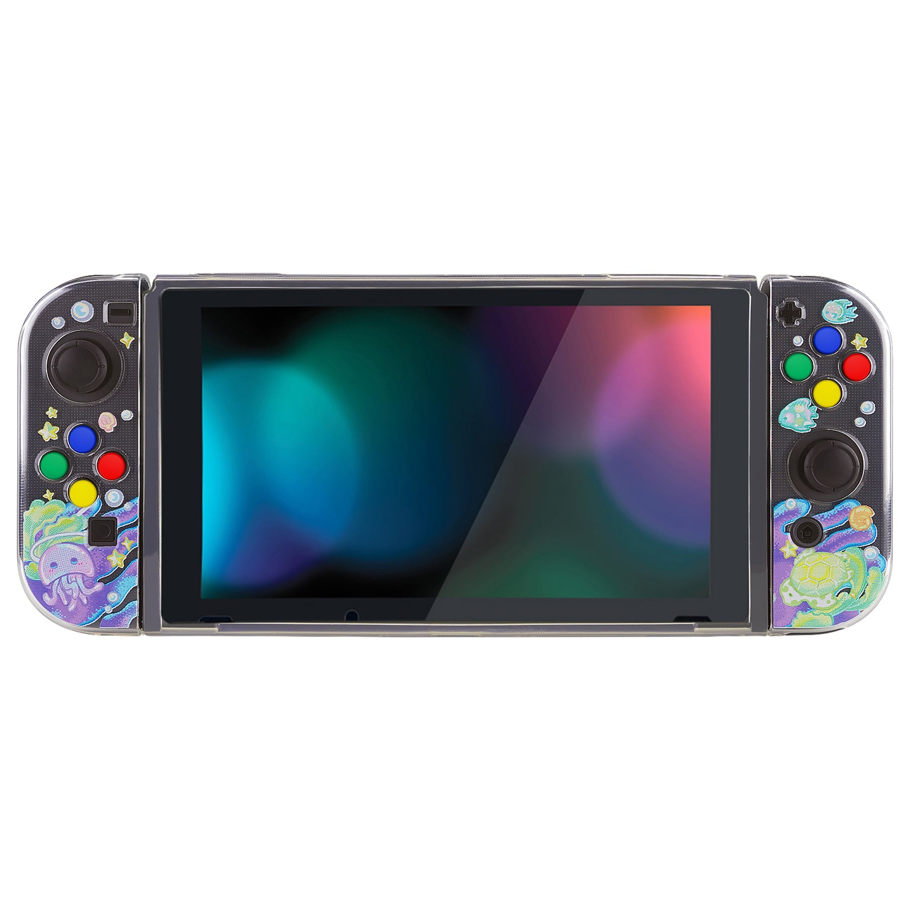 PlayVital Protective Case for Nintendo Switch, Soft TPU Slim Case Cover for Nintendo Switch Joycon Console with Colorful ABXY Direction Button Caps - Shark Quest - NTU6035 PlayVital