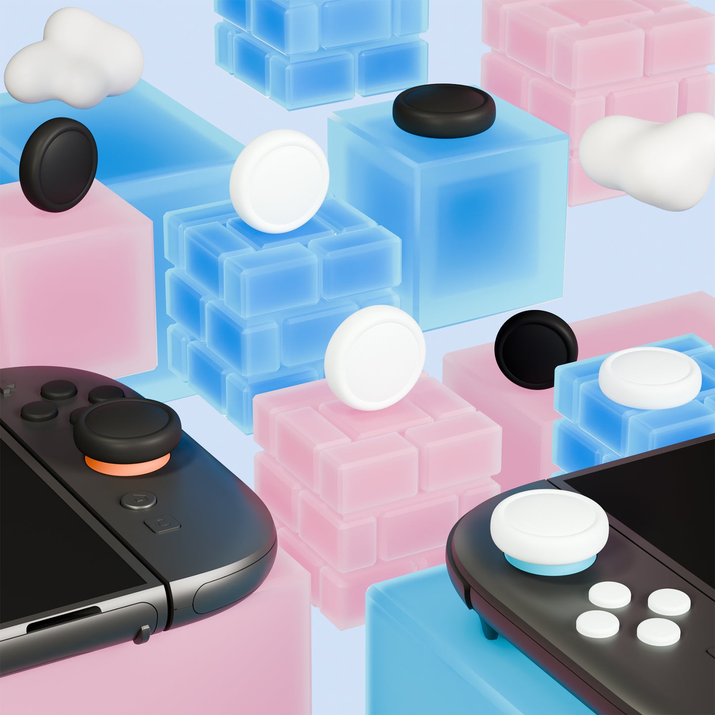 PlayVital Nintendo Switch 2（2025）対応 シリコンボタンカバー＆親指グリップセット Joycon2対応 ABXY・方向ボタン用カラフルキャップ8個＆ジョイスティックカバー4個セット【ブラック+ホワイト】