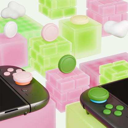 PlayVital Nintendo Switch 2（2025）対応 シリコンボタンカバー＆親指グリップセット Joycon2対応 ABXY・方向ボタン用カラフルキャップ8個＆ジョイスティックカバー4個セット【ホワイト+イエロー+ピンク+抹茶グリーン】